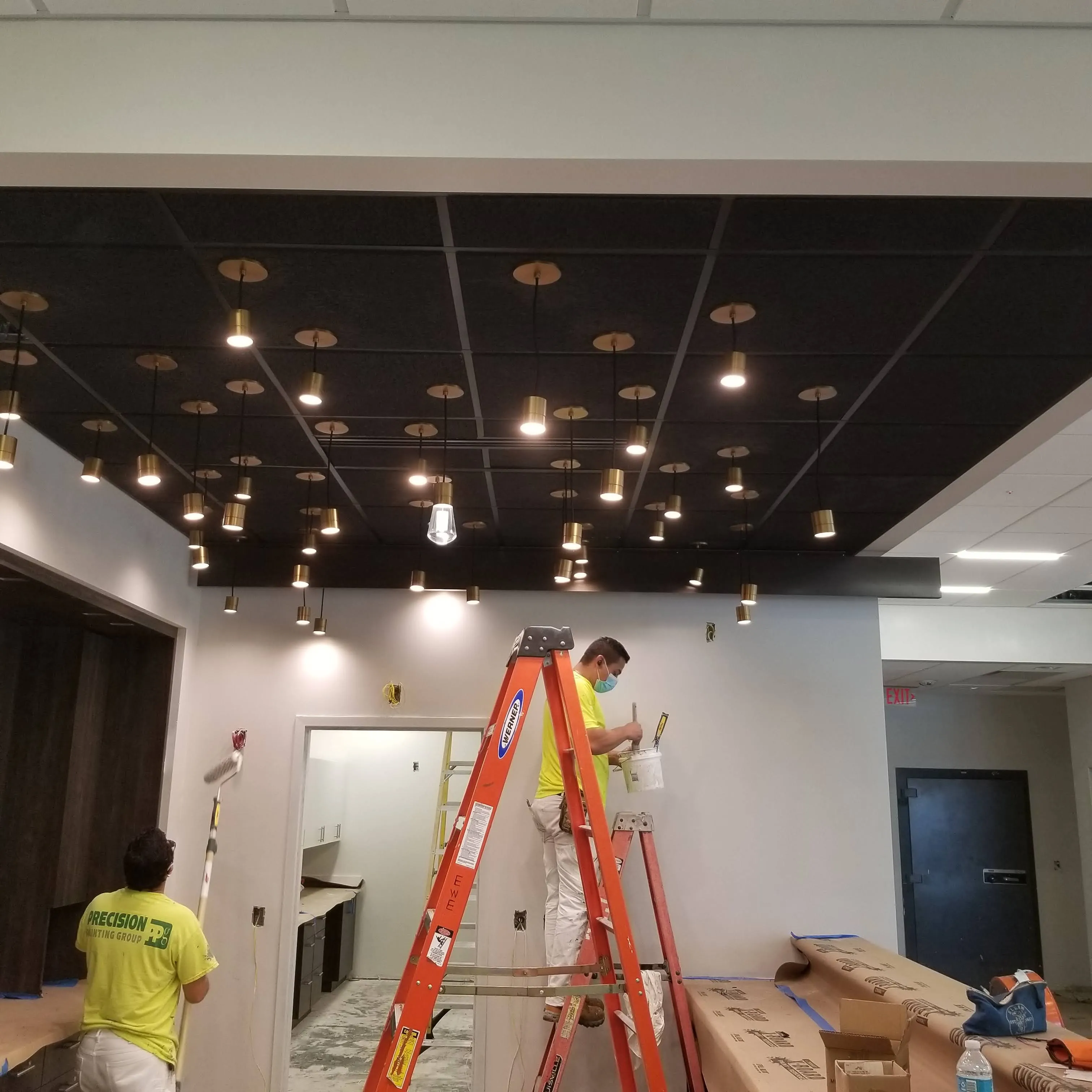 Commercial lighting installation in progress